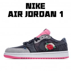 Air Jordan 1 Low Pink Black Jordan CW0418 006 AJ1 Unisex Casual Shoes 