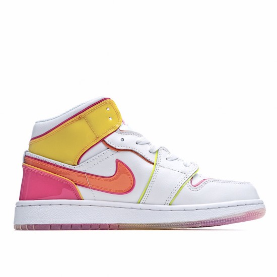 Air Jordan 1 Mid Edge Glow Jordan CV4611 100 AJ1 Unisex White Orange Yellow 