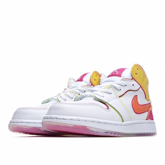 Air Jordan 1 Mid Edge Glow Jordan CV4611 100 AJ1 Unisex White Orange Yellow 