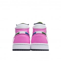 Air Jordan 1 Mid GS Patent Multi Pink Black White CZ9834 100 AJ1 Unisex Jordan 