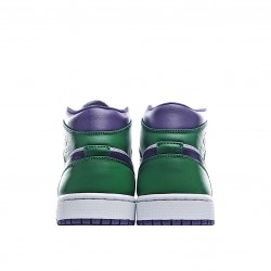 Air Jordan 1 Mid Hulk Green White Purple Jordan 554724 300 AJ1 Unisex 