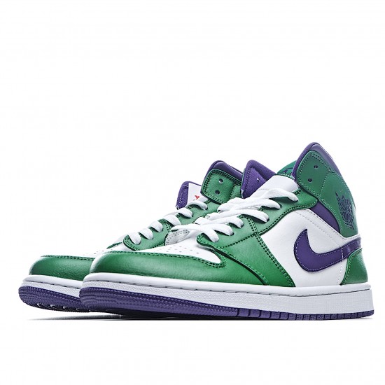 Air Jordan 1 Mid Hulk Green White Purple Jordan 554724 300 AJ1 Unisex 