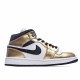 Air Jordan 1 Mid Metallic Gold Jordan DC1419 700 AJ1 Unisex Gold White Black 