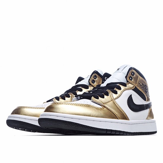 Air Jordan 1 Mid Metallic Gold Jordan DC1419 700 AJ1 Unisex Gold White Black 