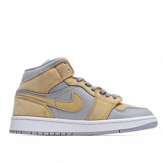 Air Jordan 1 Mid Mixed Textures Yellow Jordan DA4666 001 AJ1 Unisex Gray Yellow 