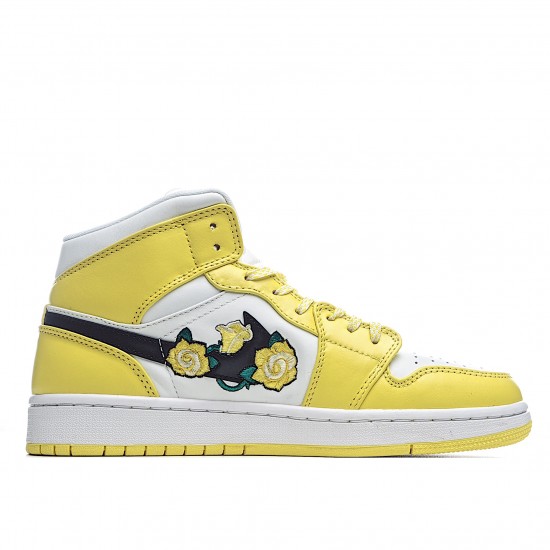 Air Jordan 1 Mid Rose Patch AV5174 700 AJ1 Unisex Yellow White Jordan 