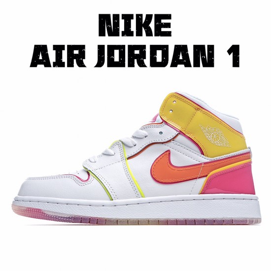 Air Jordan 1 Mid Edge Glow Jordan CV4611 100 AJ1 Unisex White Orange Yellow 