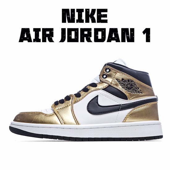 Air Jordan 1 Mid Metallic Gold Jordan DC1419 700 AJ1 Unisex Gold White Black 