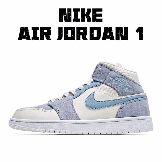 Air Jordan 1 Mid Mixed Textures Blue Jordan DA4666 100 AJ1 Unisex Beige Blue 