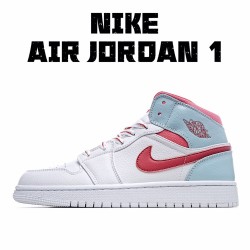 Air Jordan 1 Mid White Topaz Mist White Red Blue 555112 104 Unisex Jordan AJ1 