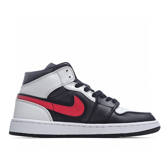 Air Jordan 1 Mid Black Chile Red White 554724-075 Unisex AJ1 Jordan