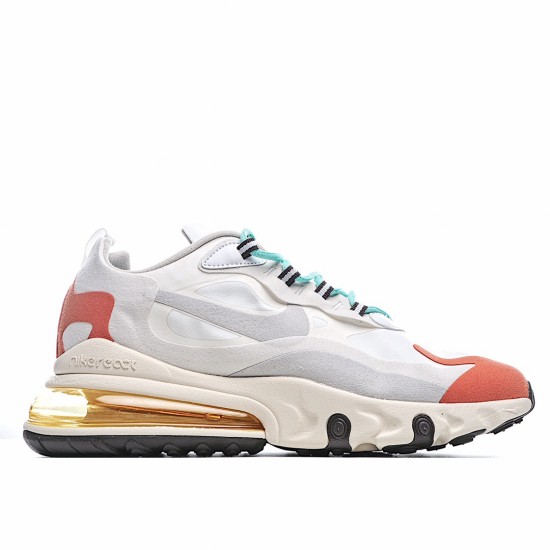 Nike Air Max 270 React White Beige Orange Running Shoes AT6174 200 Unisex 