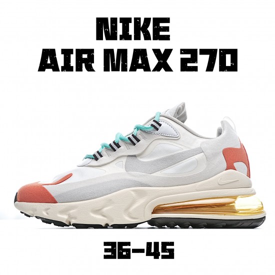 Nike Air Max 270 React White Beige Orange Running Shoes AT6174 200 Unisex 