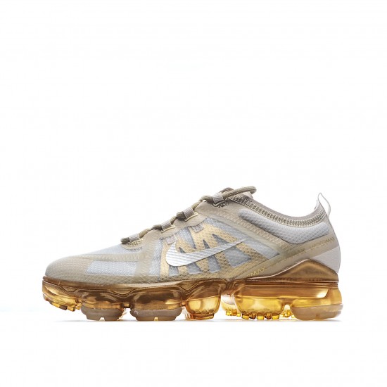 Nike Air VaporMax Flyknit 2019 Womens AR6631 101 Gold Gray Running Shoes 