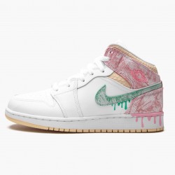 Air Jordan 1 Mid SE GS Ice Cream White/Arctic Punch/Pale Vanilla/Green Glow DD1666-100