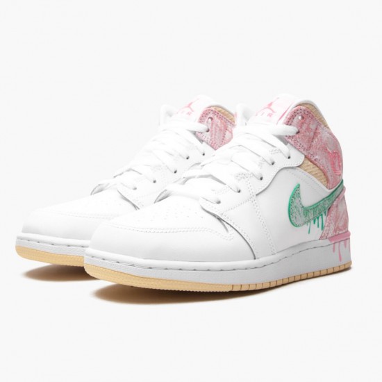 Air Jordan 1 Mid SE GS Ice Cream White/Arctic Punch/Pale Vanilla/Green Glow DD1666-100