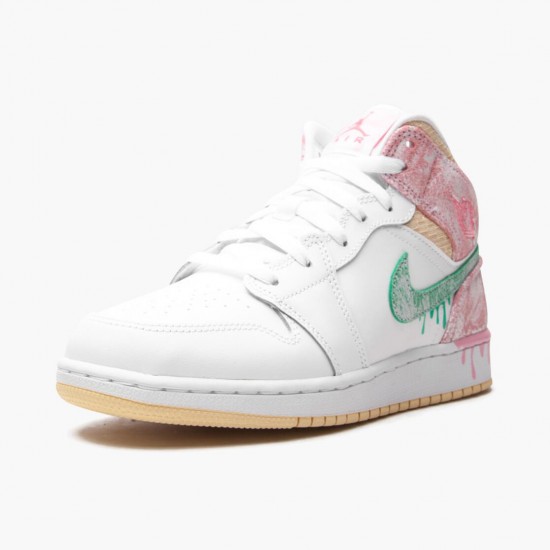 Air Jordan 1 Mid SE GS Ice Cream White/Arctic Punch/Pale Vanilla/Green Glow DD1666-100