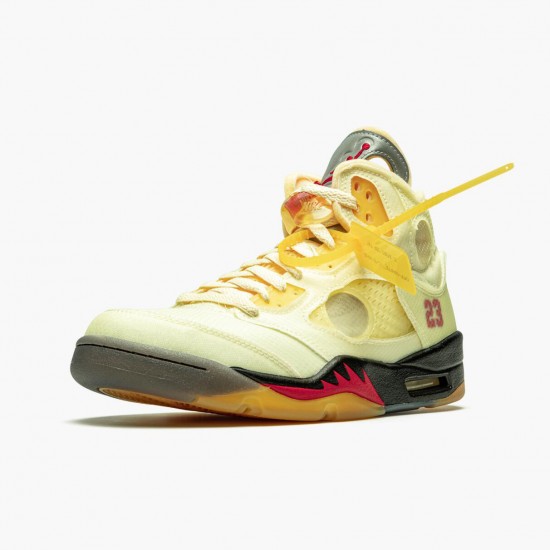 Air Off-White x Air Jordan 5 Retro Sail Sail/Fire Red/Muslin Black DH8565-100