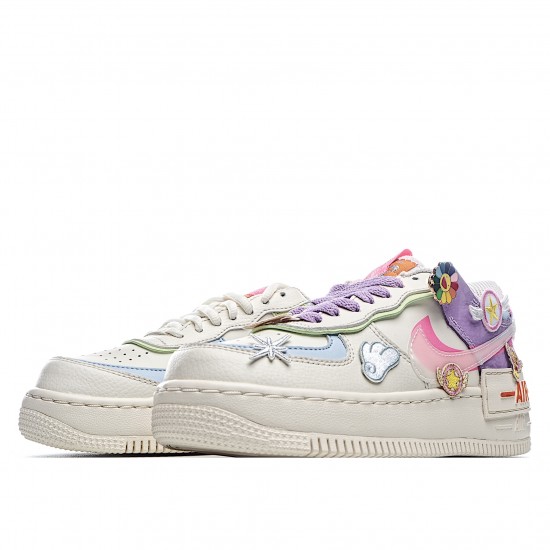 Nike Air Force 1 Shadow "Gel Pale Ivory Multi" Running Shoes CU3012 164 AF1 Womens Beige Pink Blue