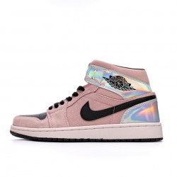 Air Jordan 1 Mid "Dirty Powder Iridescent" Pink/Black BQ6472 602 WMNS AJ1 Basketball Shoes